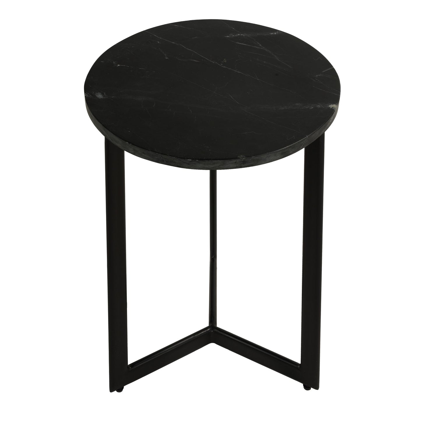 Bare Decor Apuan Accent Table in Black Metal and Marble, Round 15"