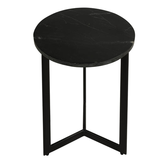 Bare Decor Apuan Accent Table in Black Metal and Marble, Round 15"