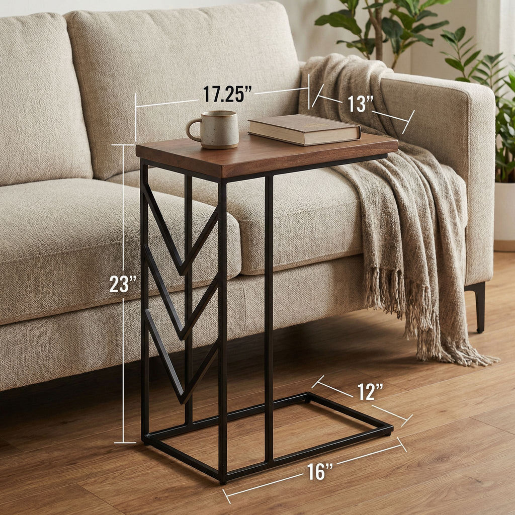 Bare Decor Warren Accent C-Table in Brown Color, Metal Base with Wood Top
