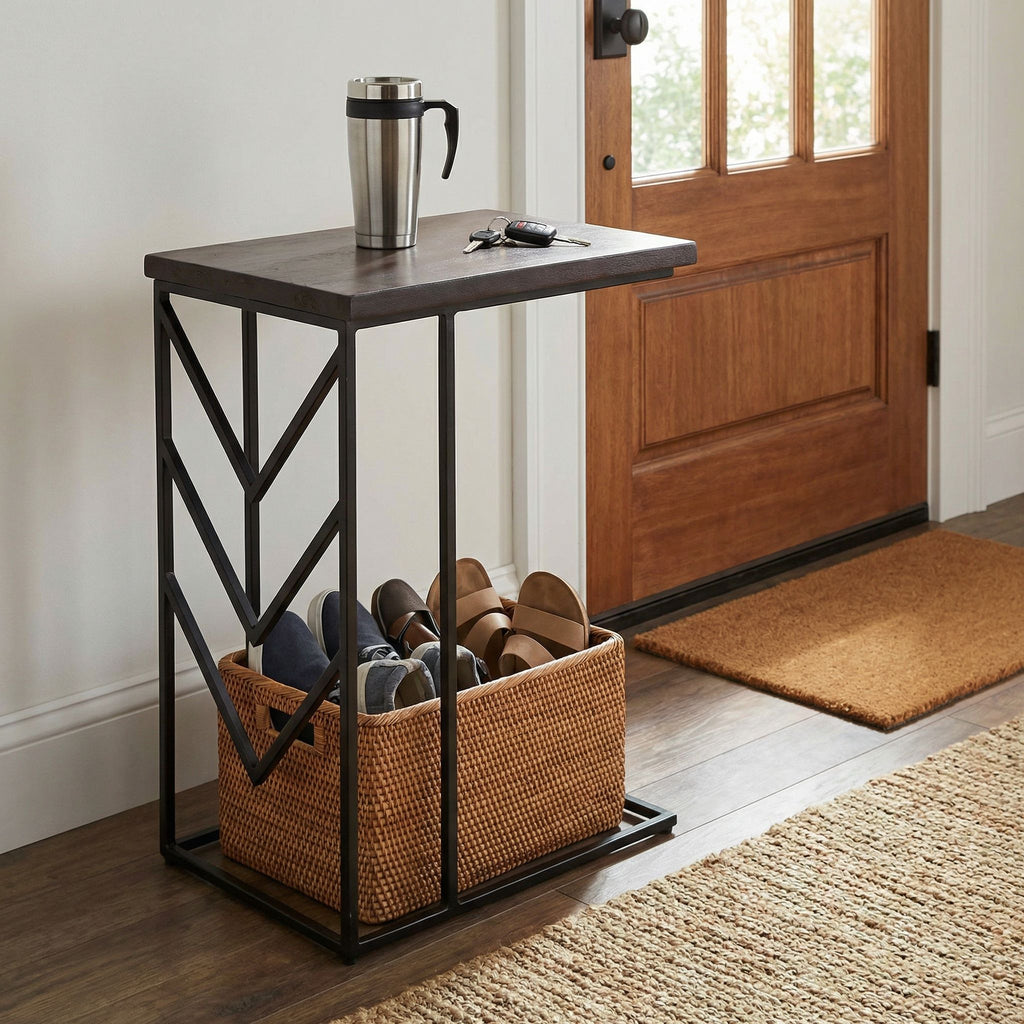 Bare Decor Warren Accent C-Table in Brown Color, Metal Base with Wood Top