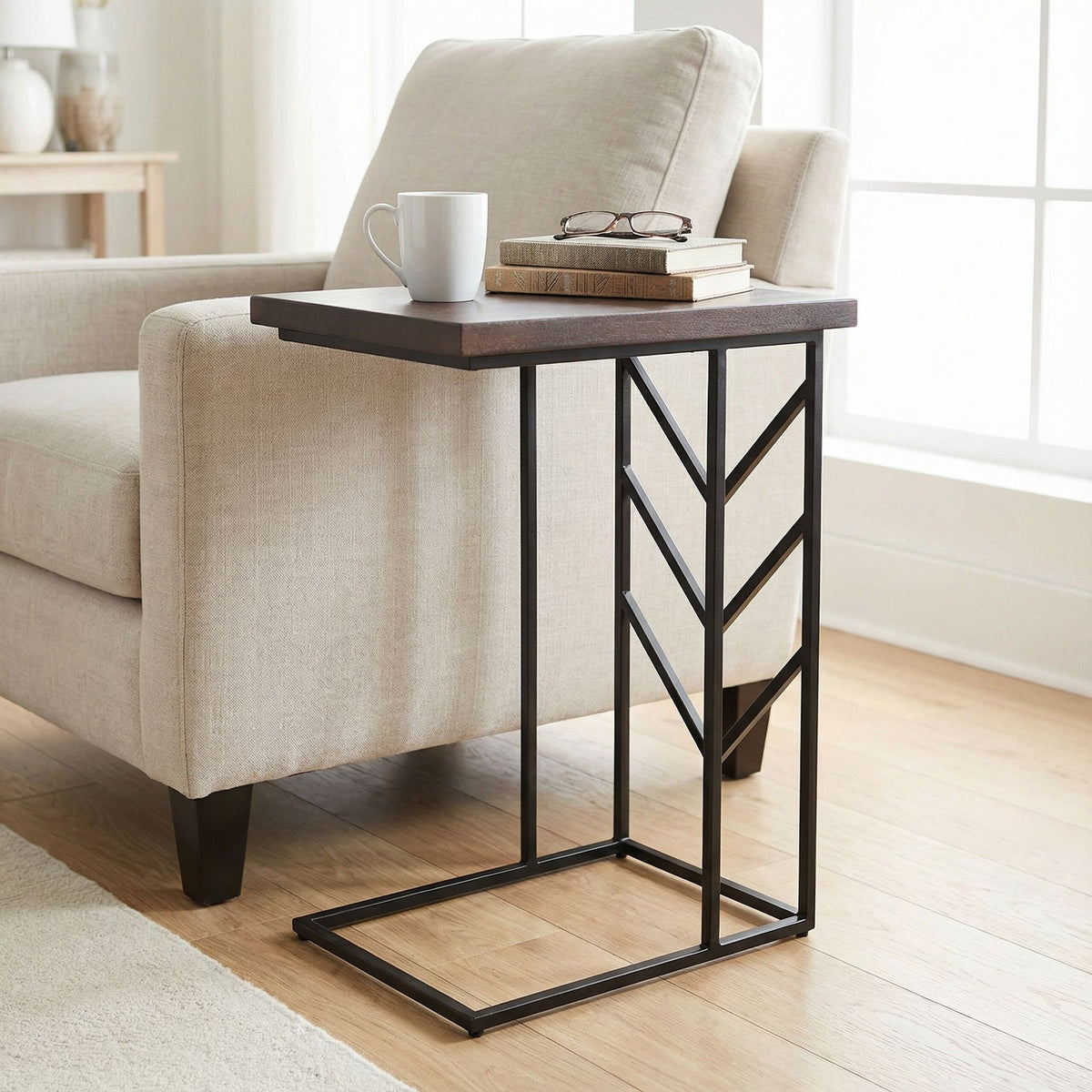 Bare Decor Warren Accent C-Table in Brown Color, Metal Base with Wood Top