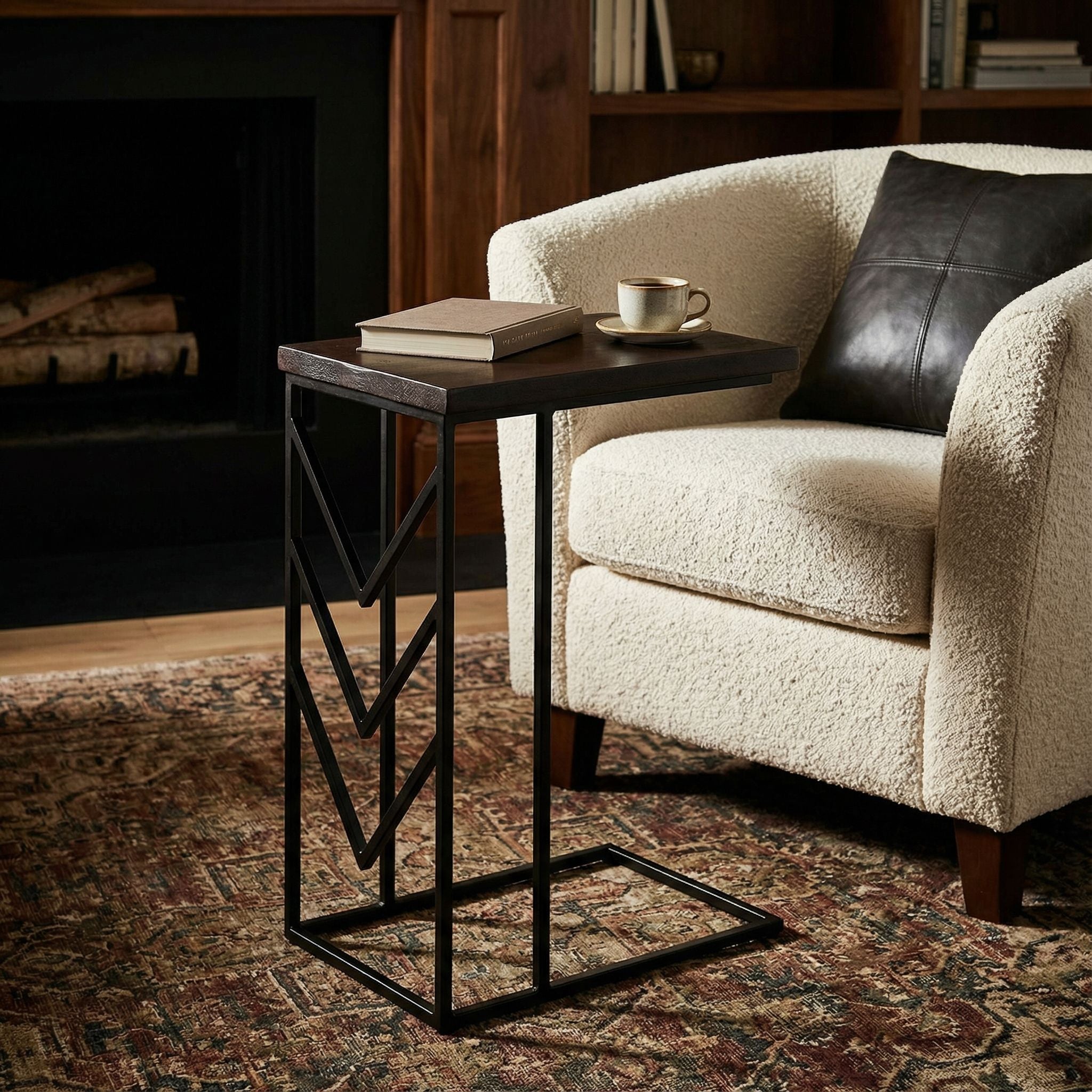 Bare Decor Warren Accent C-Table in Brown Color, Metal Base with Wood Top