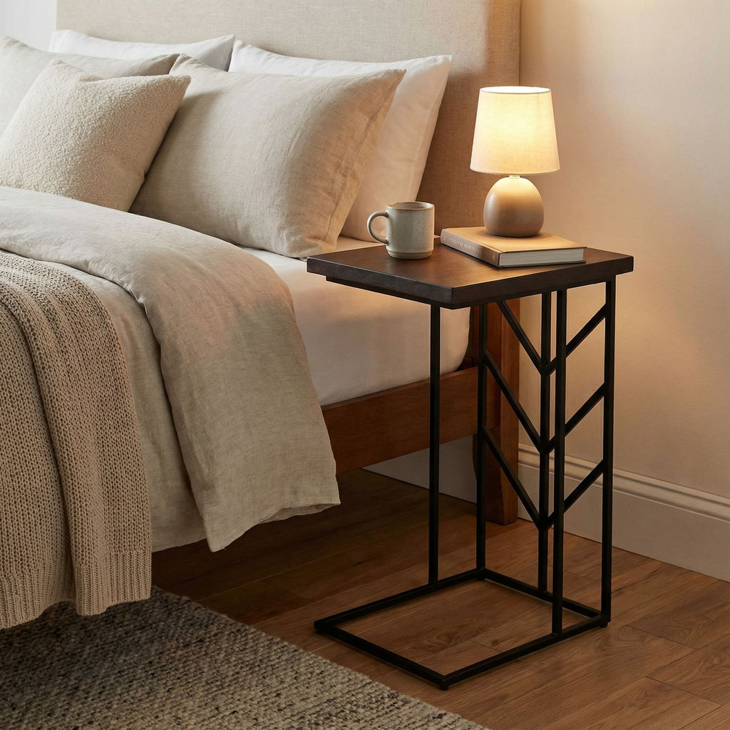 Bare Decor Warren Accent C-Table in Brown Color, Metal Base with Wood Top