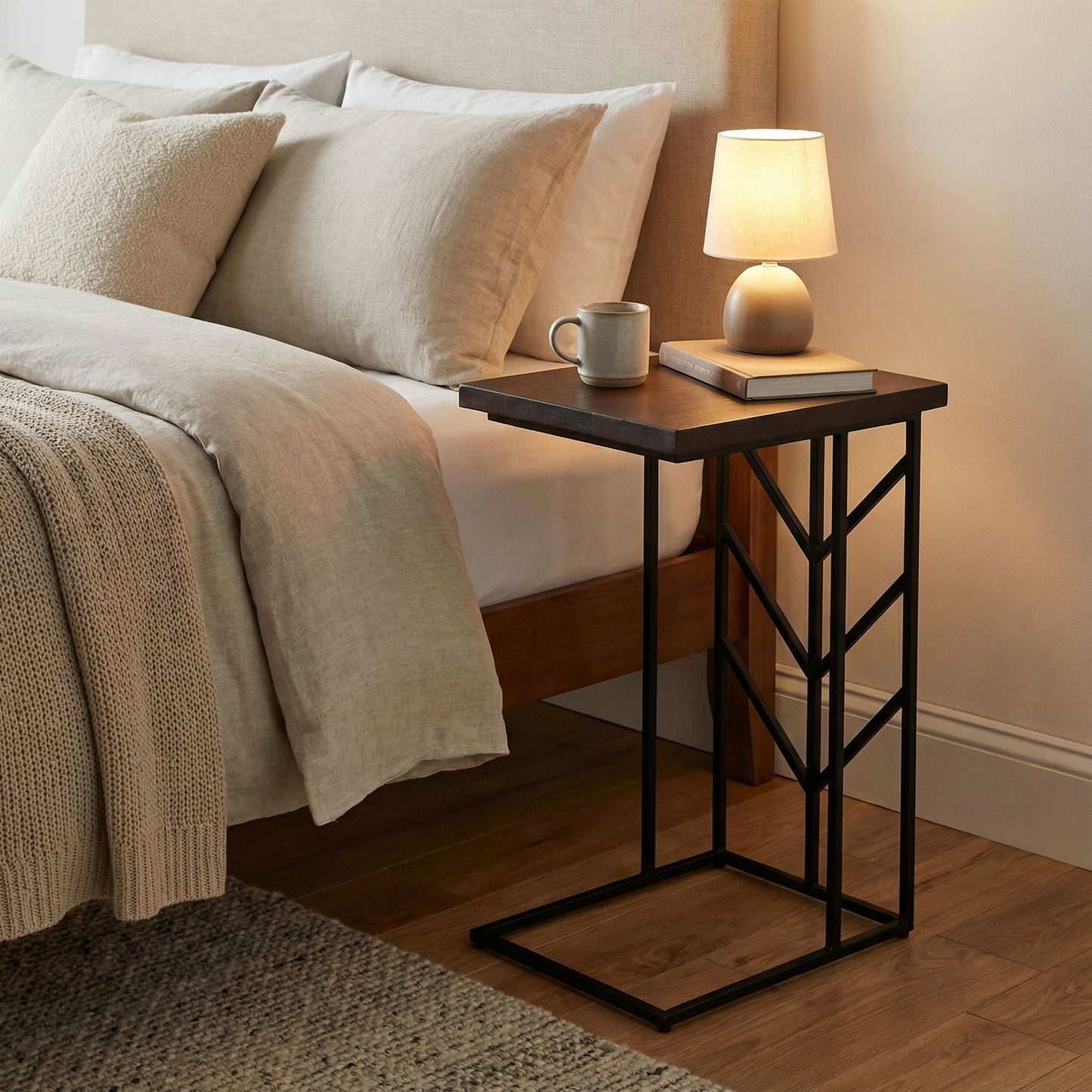 Bare Decor Warren Accent C-Table in Brown Color, Metal Base with Wood Top