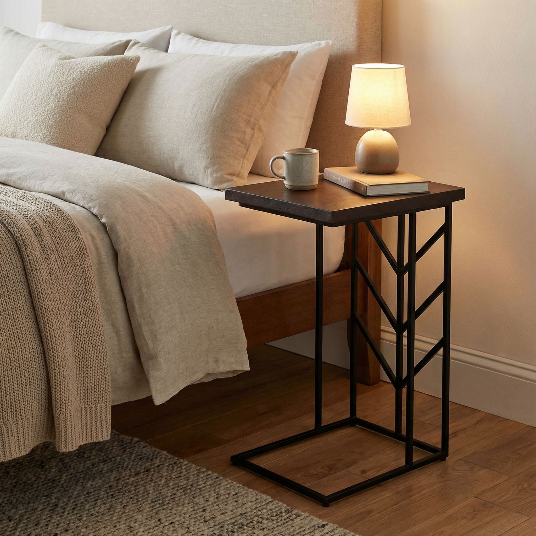 Bare Decor Warren Accent C-Table in Brown Color, Metal Base with Wood Top