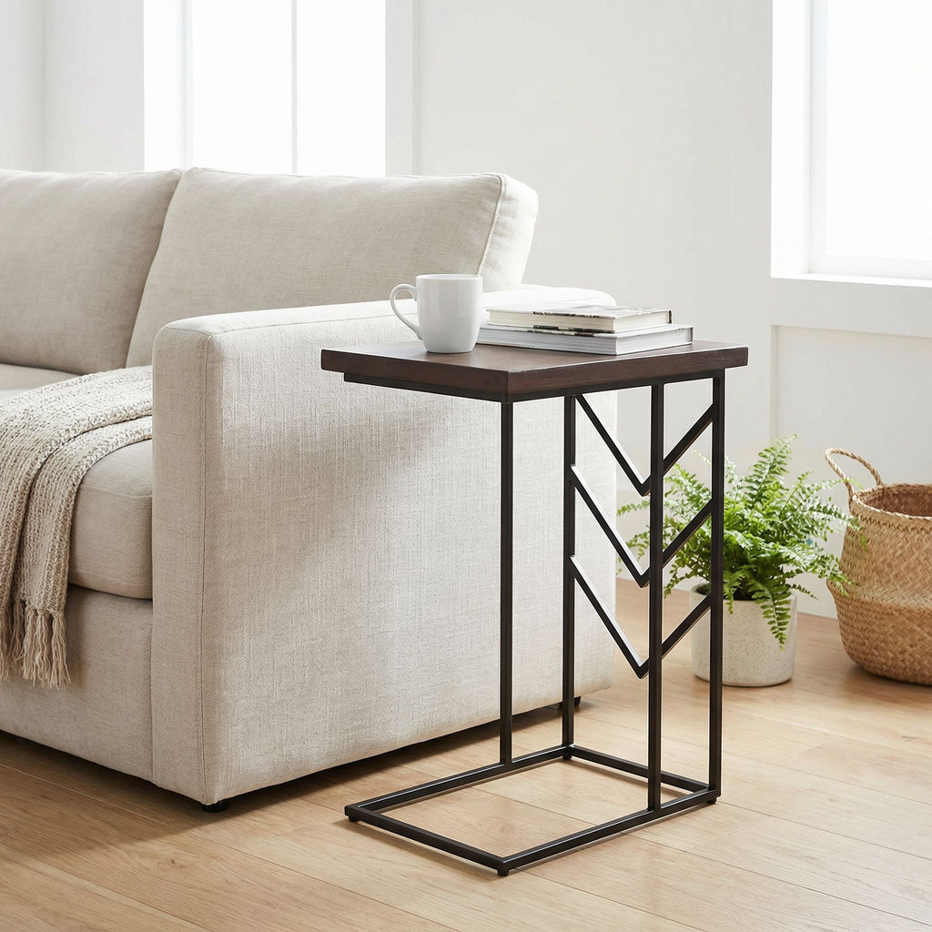 Bare Decor Warren Accent C-Table in Brown Color, Metal Base with Wood Top