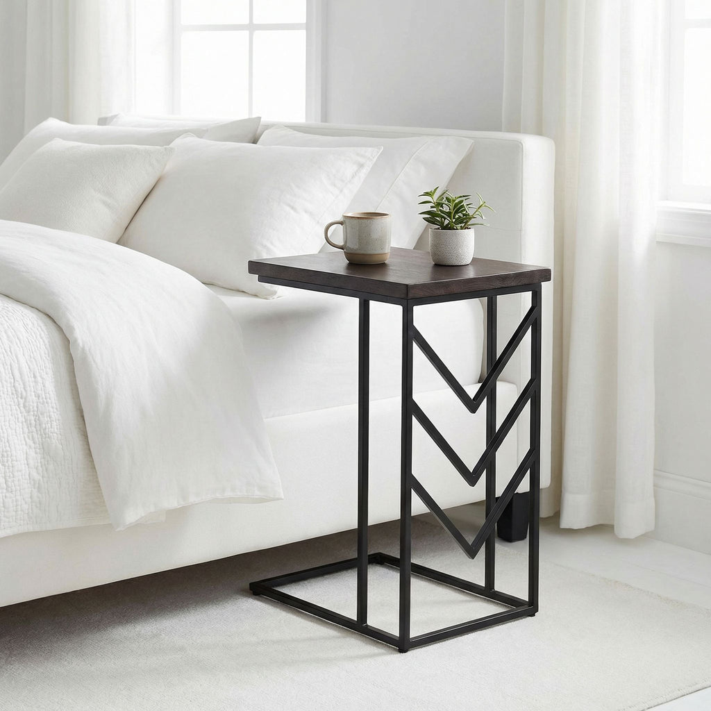 Bare Decor Warren Accent C-Table in Brown Color, Metal Base with Wood Top