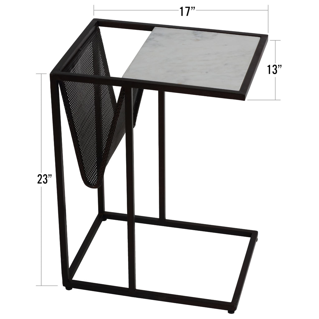 Bare Decor Maggi Magazine Rack C Table in Black Metal with Marble