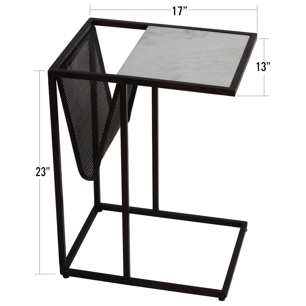 Bare Decor Maggi Magazine Rack C Table in Black Metal with Marble