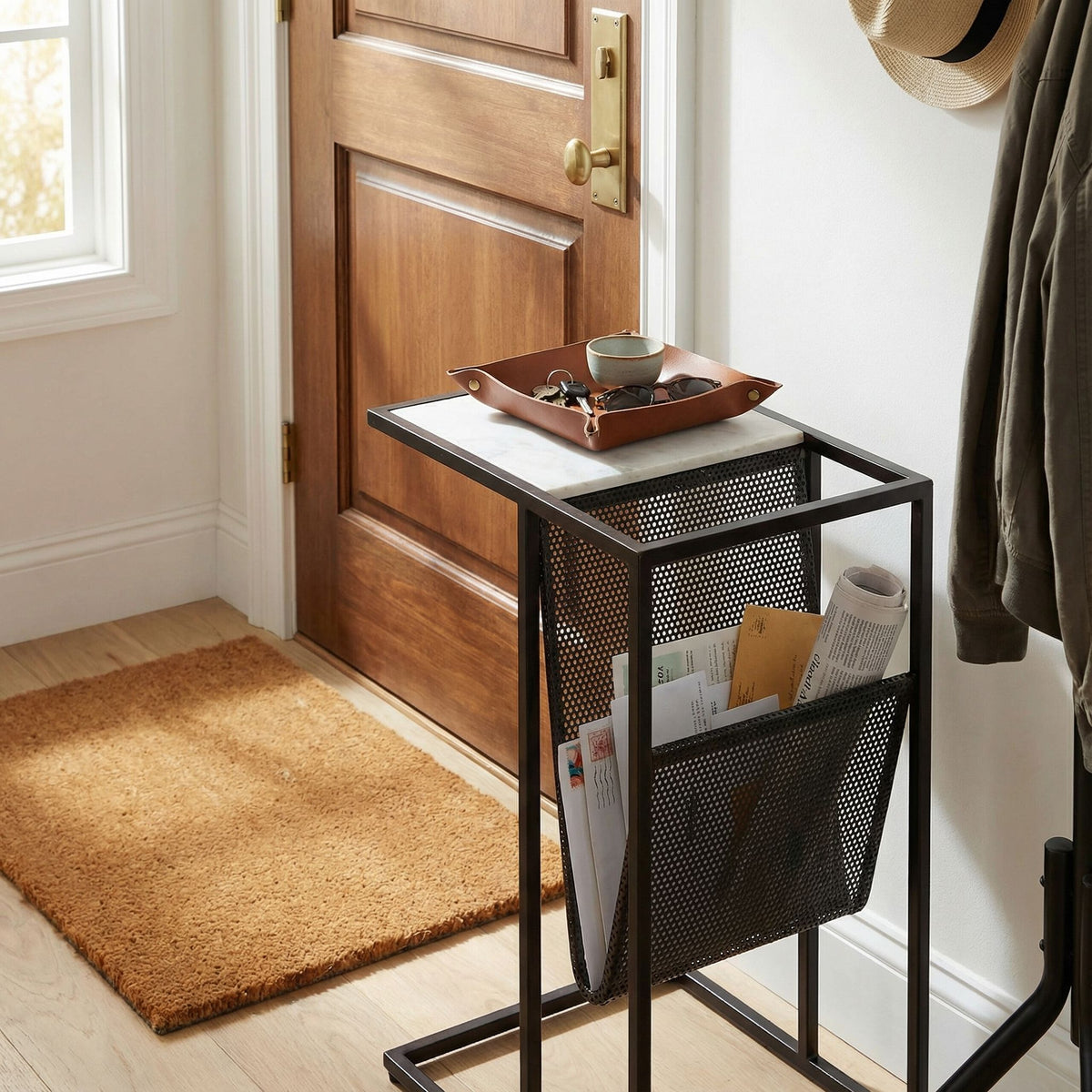 Bare Decor Maggi Magazine Rack C Table in Black Metal with Marble