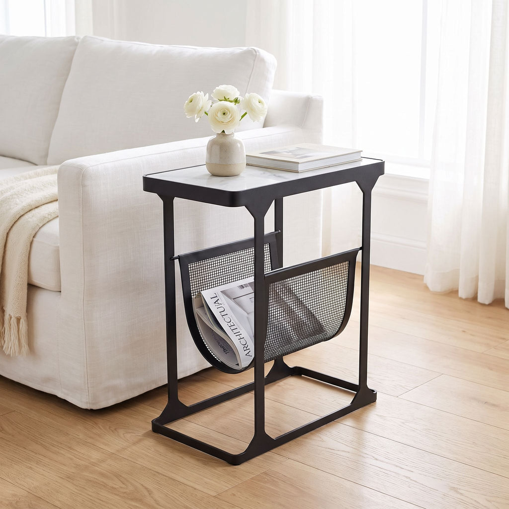 Bare Decor Gauntlet Magazine Table Metal with Marble 18x10x22