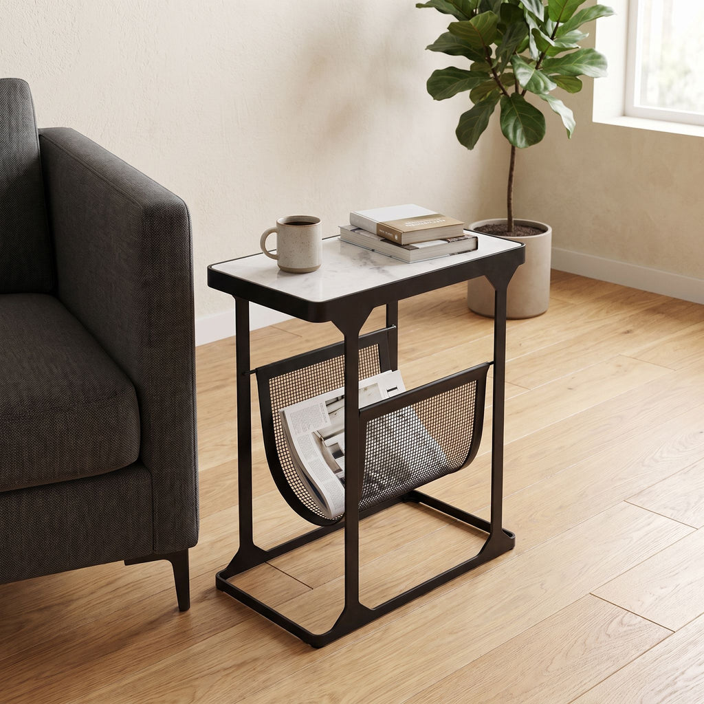Bare Decor Gauntlet Magazine Table Metal with Marble 18x10x22