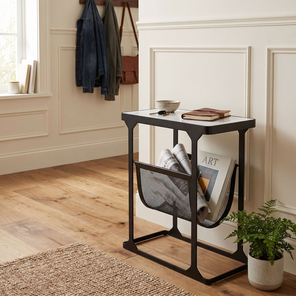 Bare Decor Gauntlet Magazine Table Metal with Marble 18x10x22