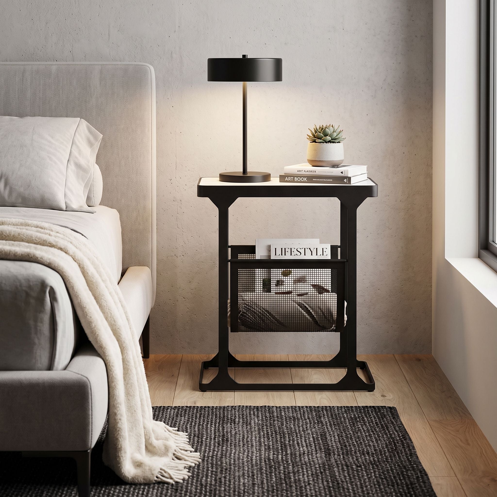 Bare Decor Gauntlet Magazine Table Metal with Marble 18x10x22