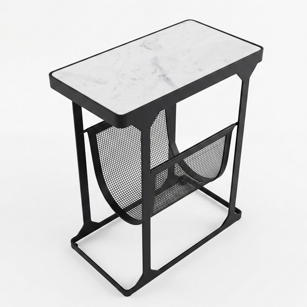 Bare Decor Gauntlet Magazine Table Metal with Marble 18x10x22