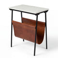 Bare Decor Glacier Magazine Table Metal with Marble Top and Genuine Leather 19x11x22