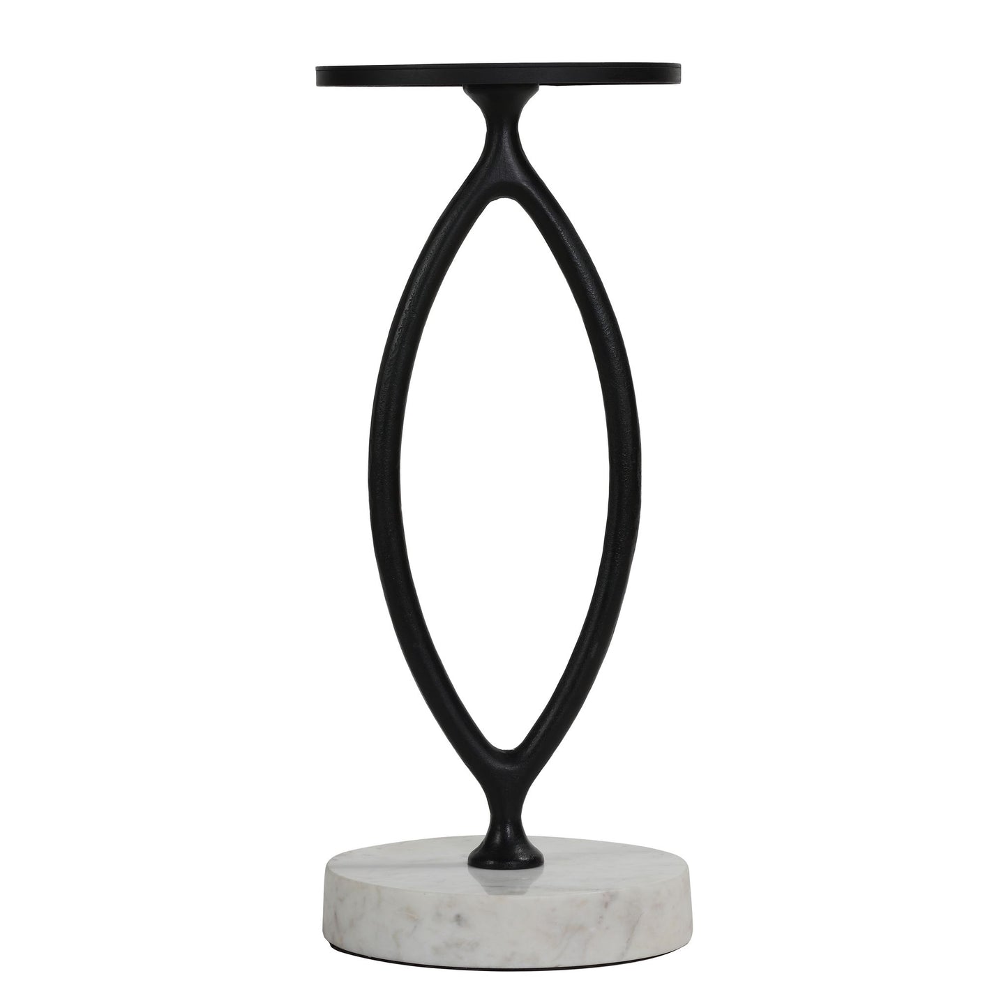 Bare Decor Aztec Table in Black Metal with White Marble Stone Base, 20x20x24