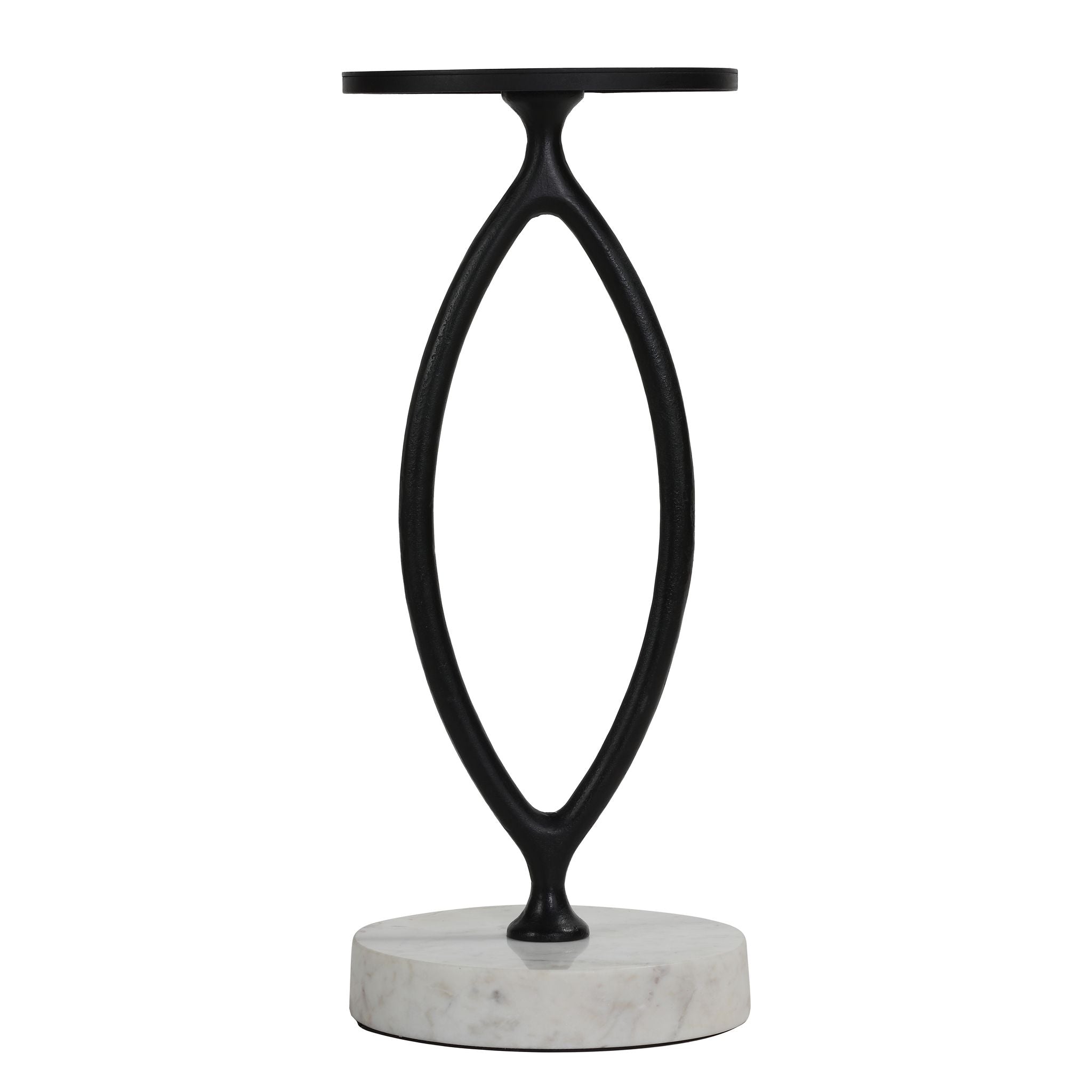 Bare Decor Aztec Table in Black Metal with White Marble Stone Base, 20x20x24
