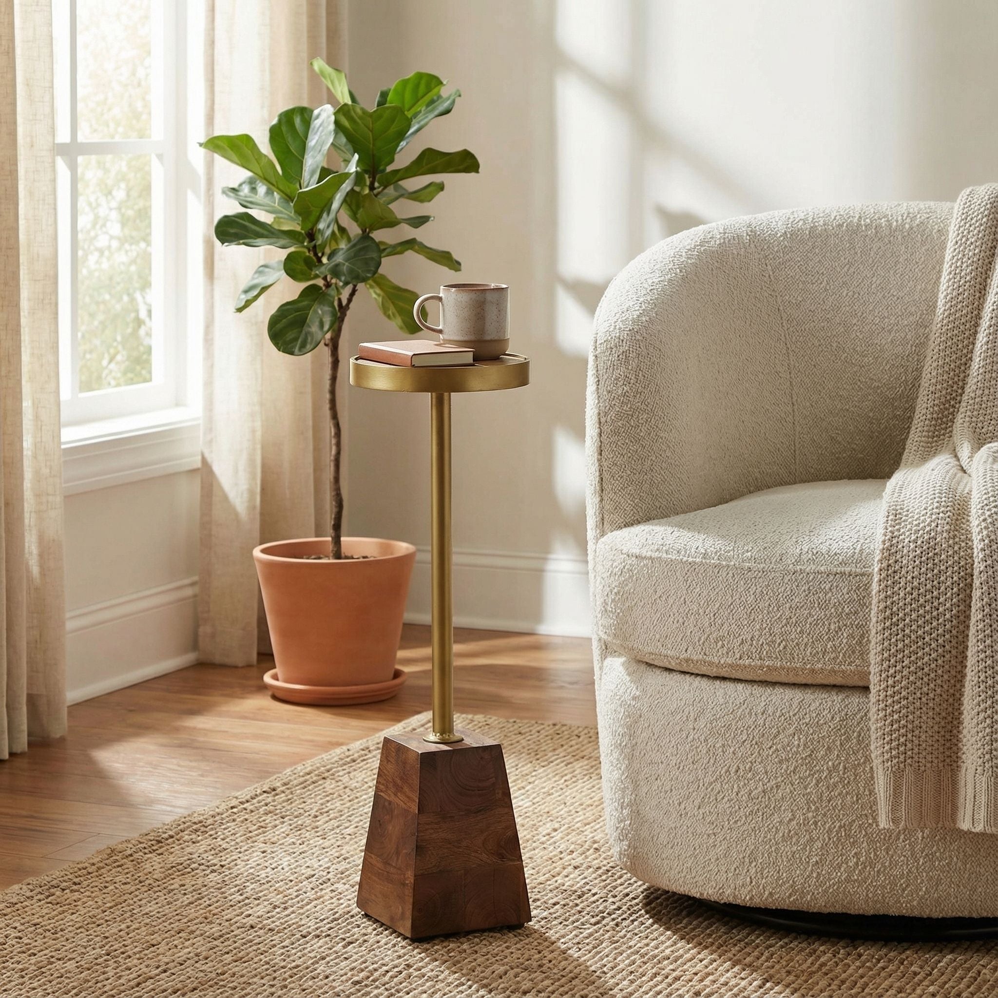 Bare Decor Maya Small Round Accent Table in Solid Metal and Wood, 8x8x25