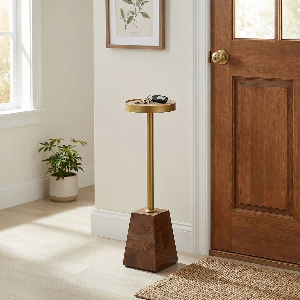 Bare Decor Maya Small Round Accent Table in Solid Metal and Wood, 8x8x25