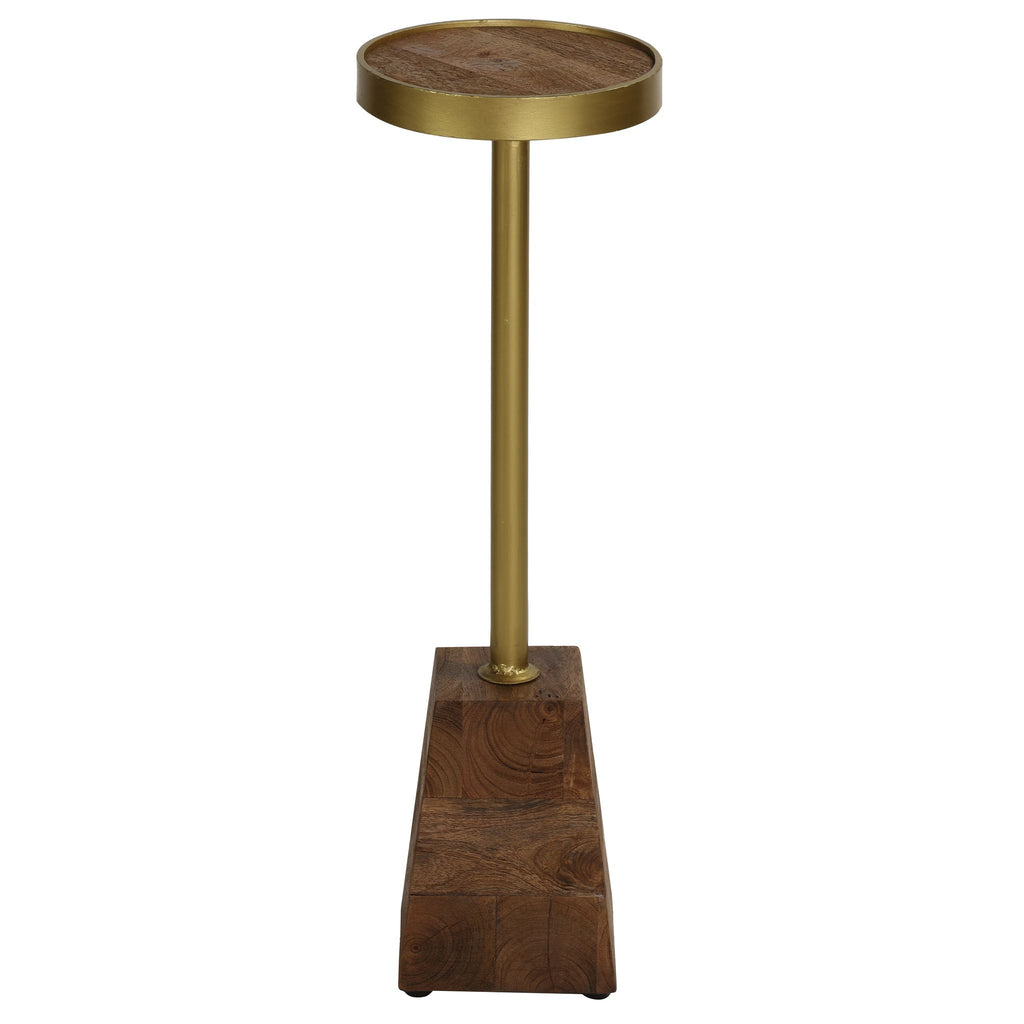 Bare Decor Maya Small Round Accent Table in Solid Metal and Wood, 8x8x25