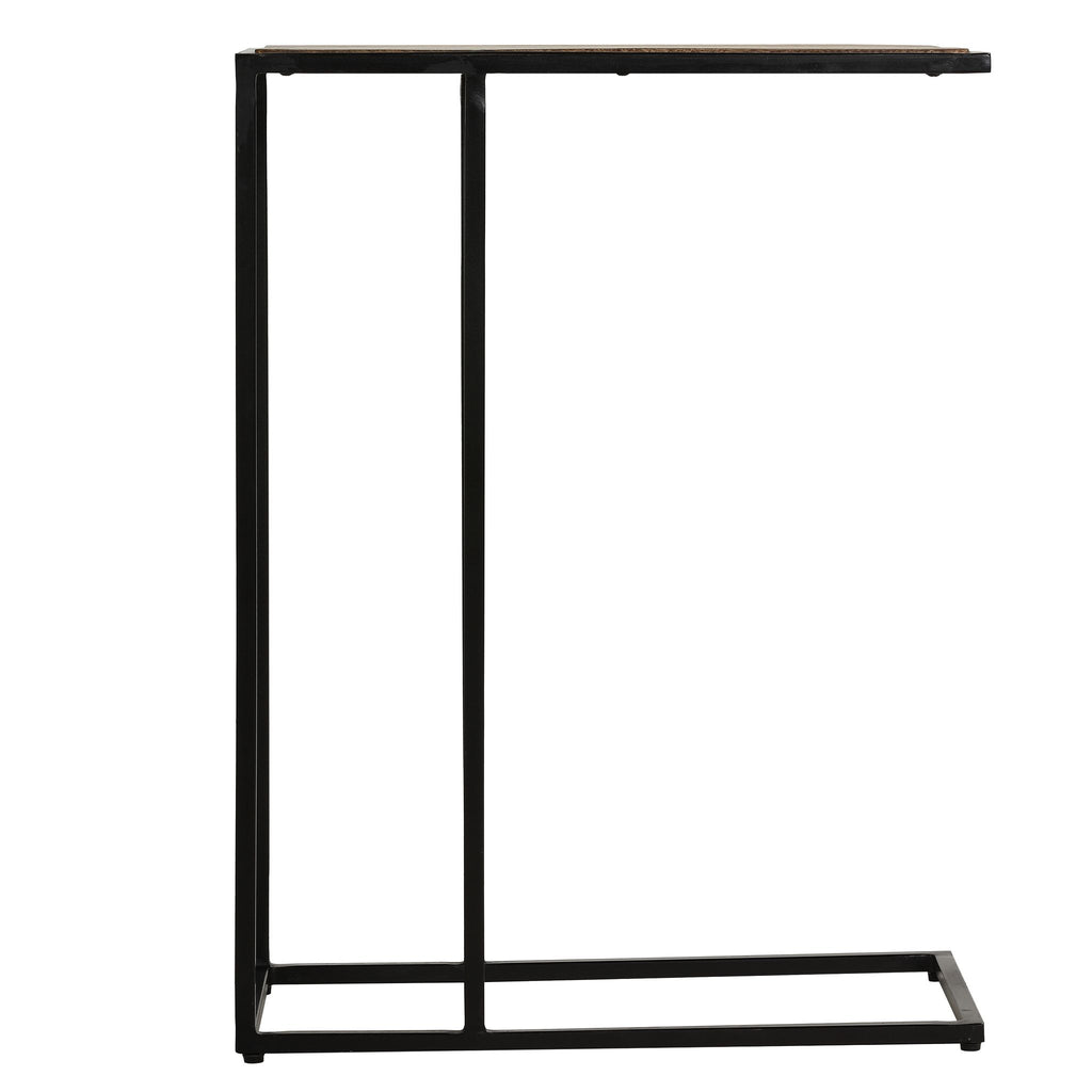 Bare Decor Toronto Accent C-Table in Black Metal and Wooden Top, 18x10