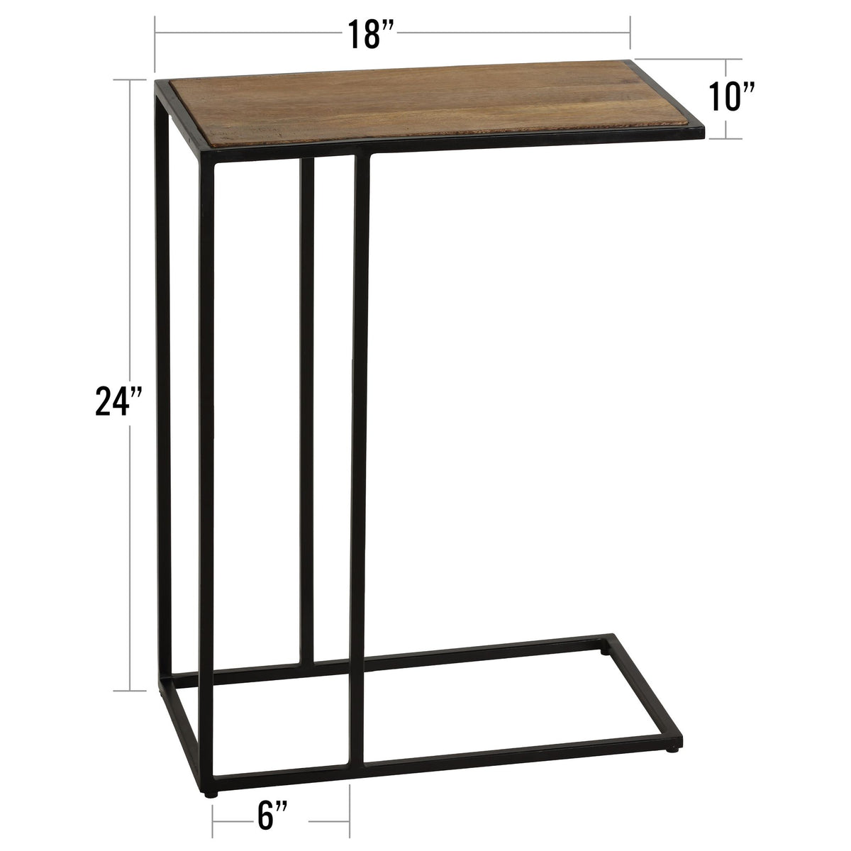 Bare Decor Toronto Accent C-Table in Black Metal and Wooden Top, 18x10