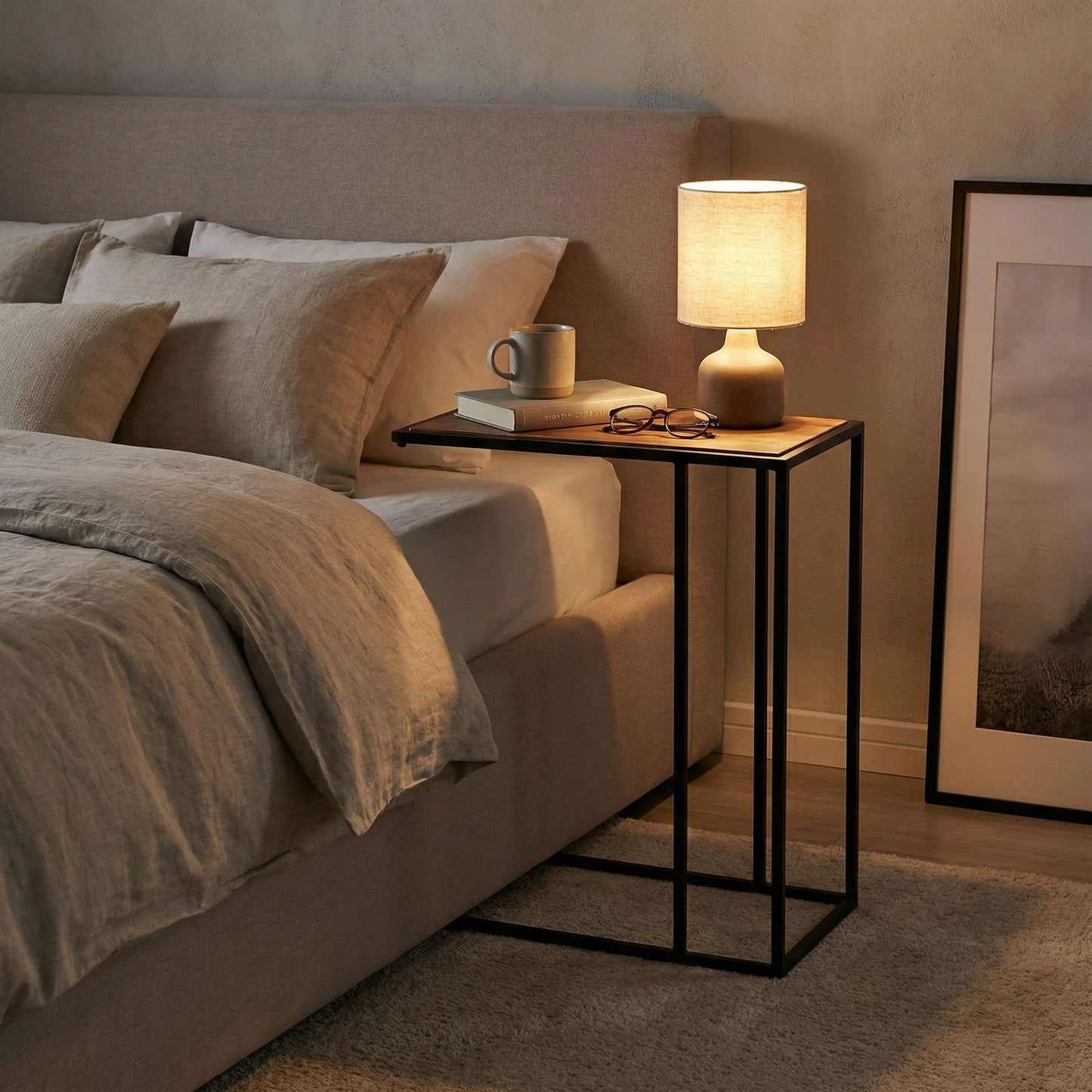 Bare Decor Toronto Accent C-Table in Black Metal and Wooden Top, 18x10