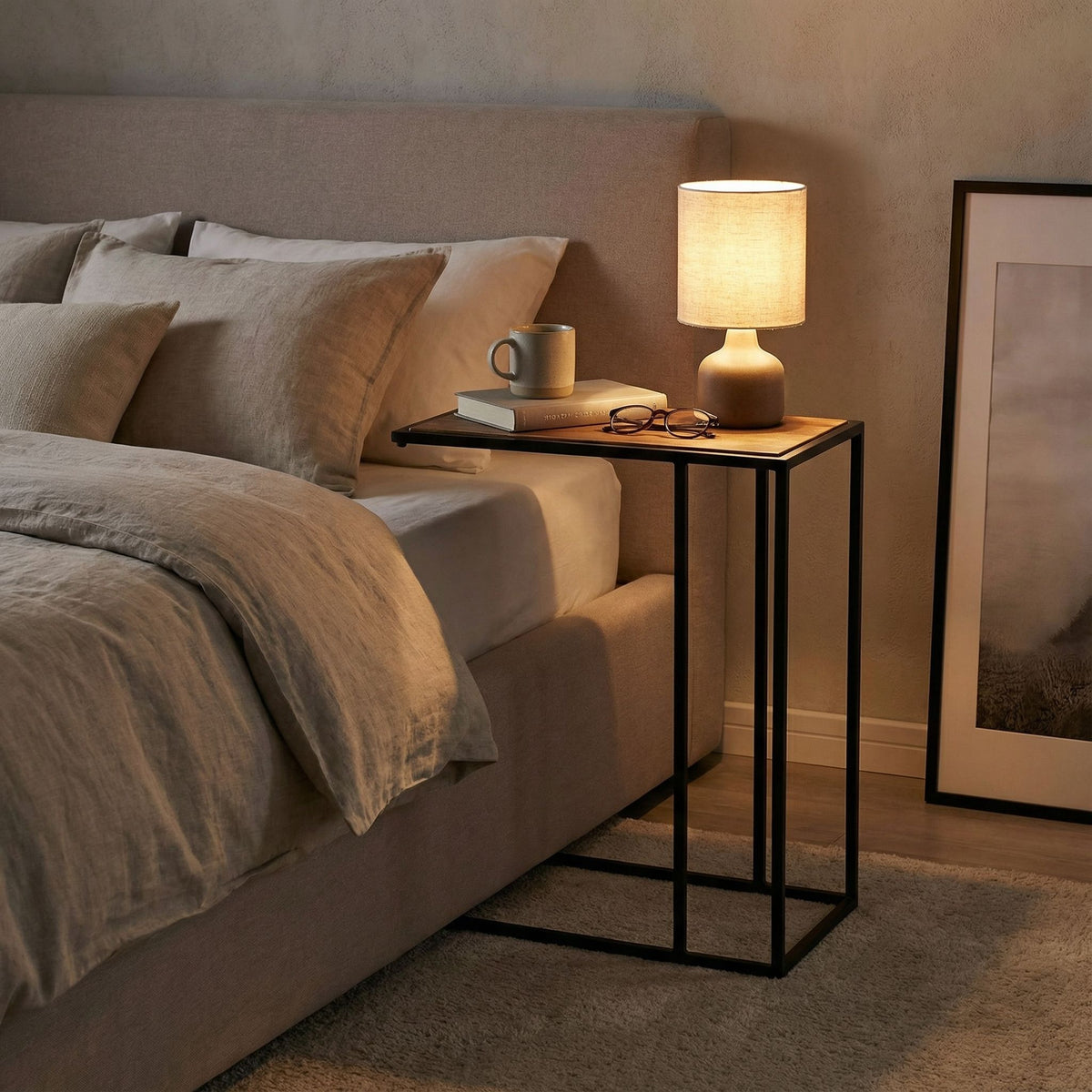 Bare Decor Toronto Accent C-Table in Black Metal and Wooden Top, 18x10