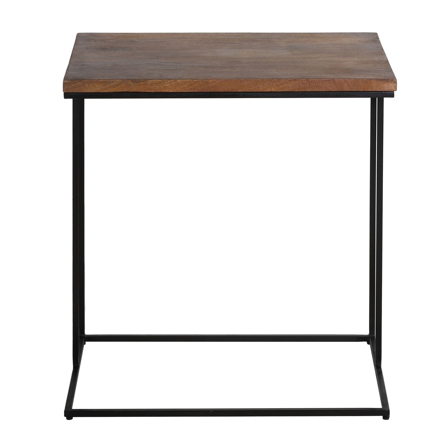 Bare Decor Beaufort Accent C Table in Black Metal and Mango Wood Top, 16x24x26