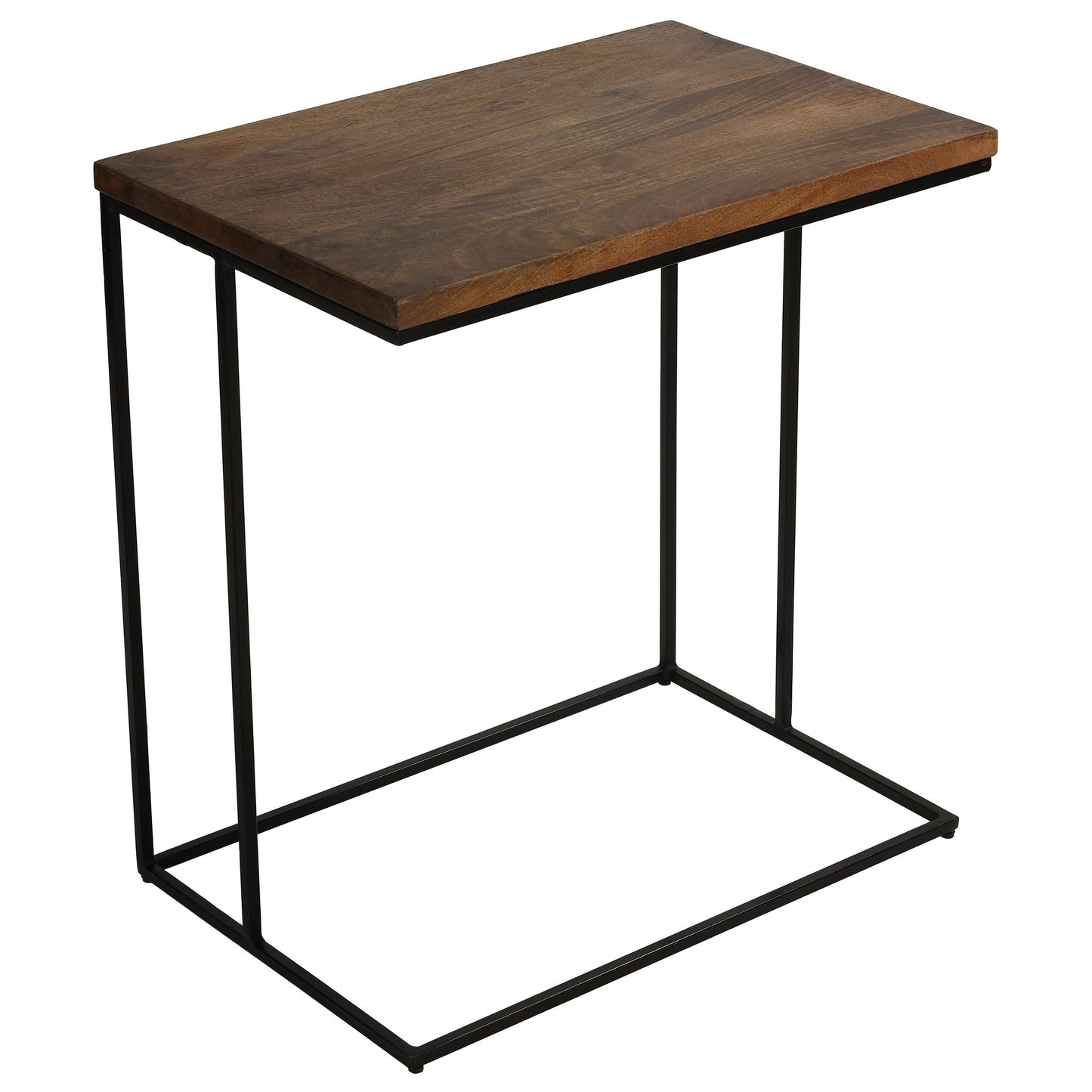 Bare Decor Beaufort Accent C Table in Black Metal and Mango Wood Top, 16x24x26