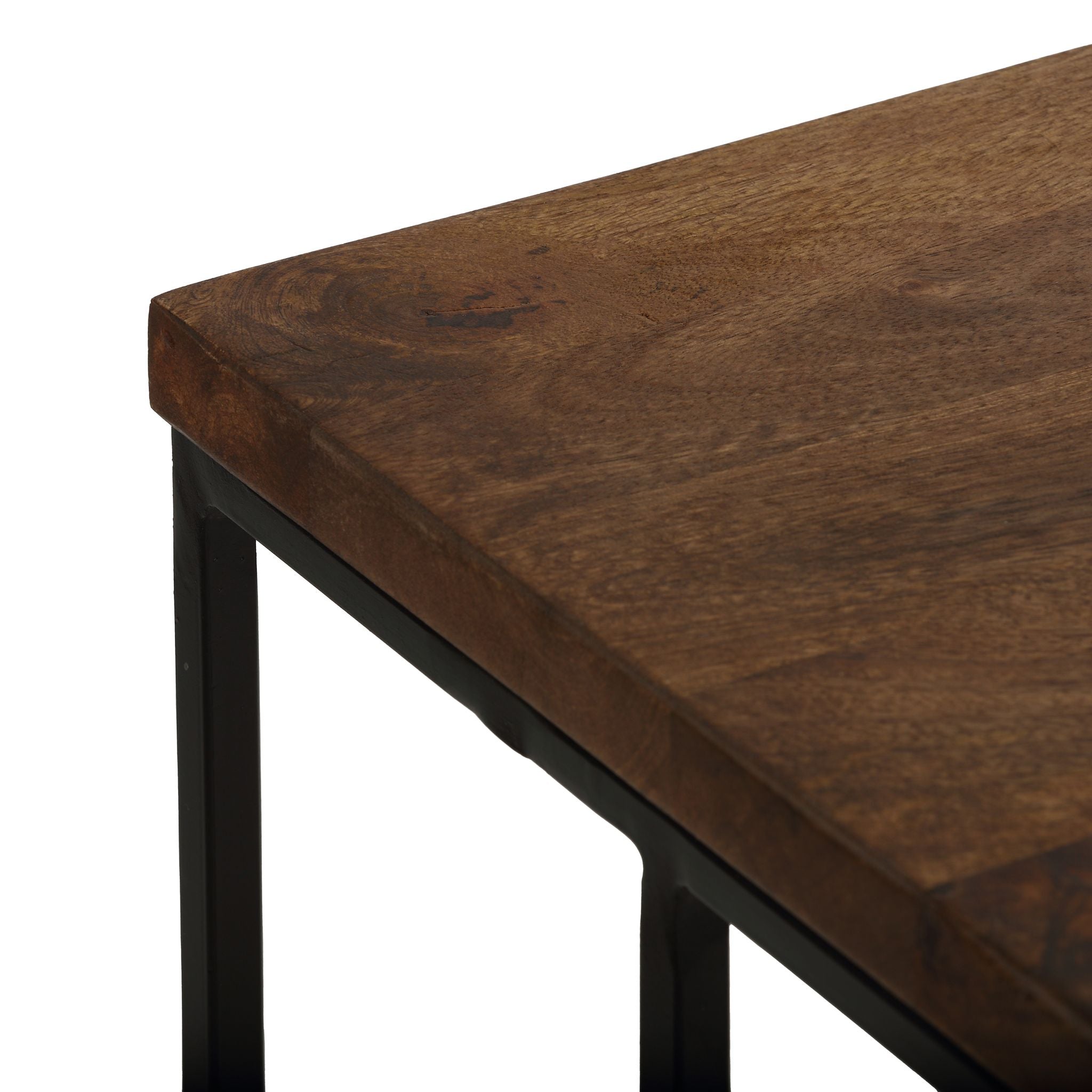 Bare Decor Beaufort Accent C Table in Black Metal and Mango Wood Top, 16x24x26
