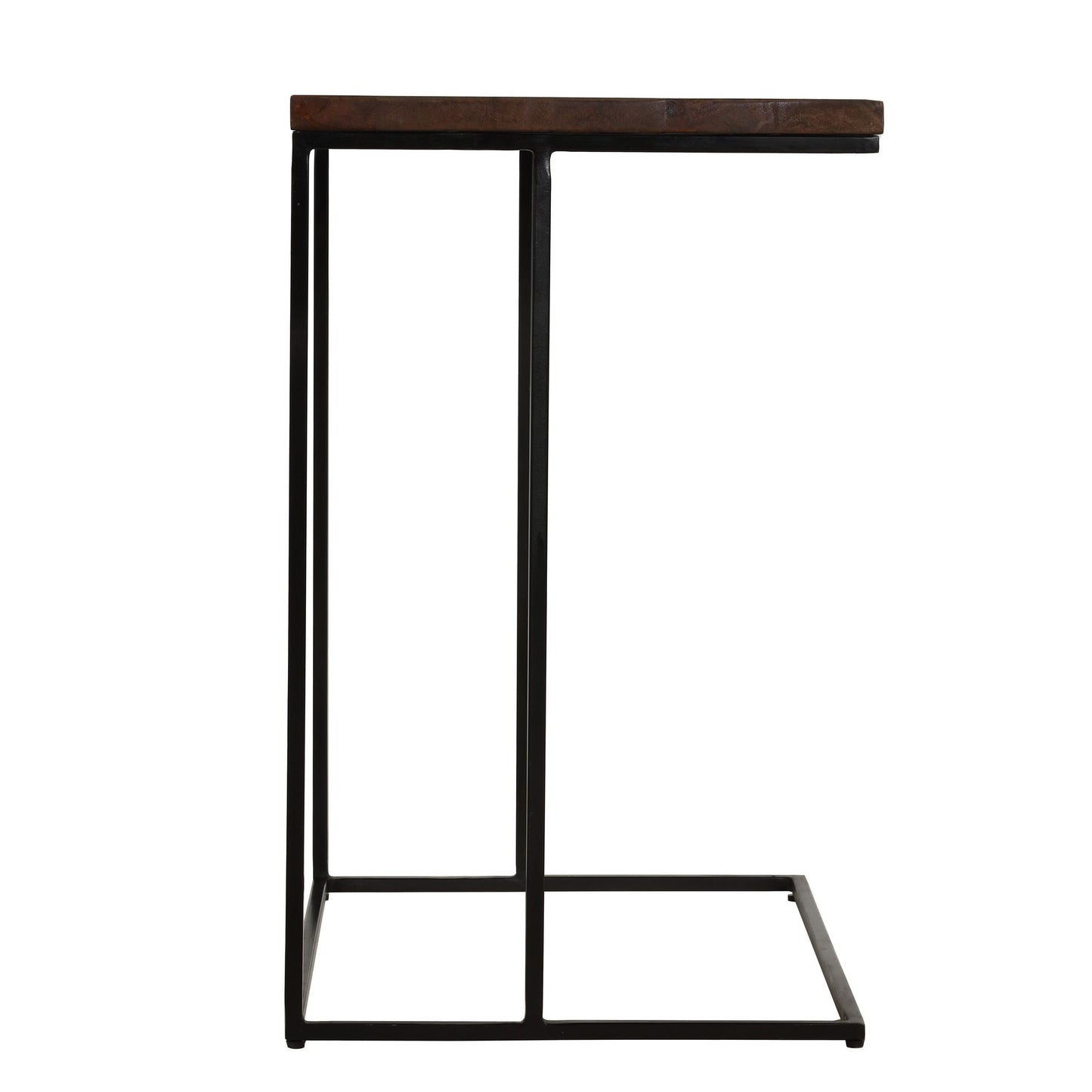 Bare Decor Beaufort Accent C Table in Black Metal and Mango Wood Top, 16x24x26
