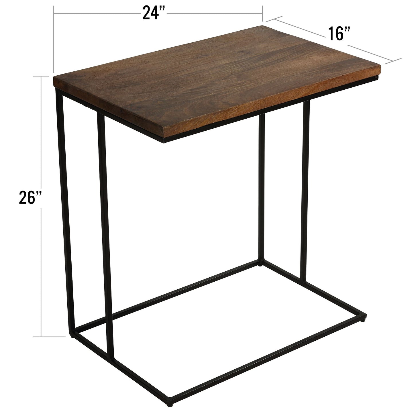 Bare Decor Beaufort Accent C Table in Black Metal and Mango Wood Top, 16x24x26
