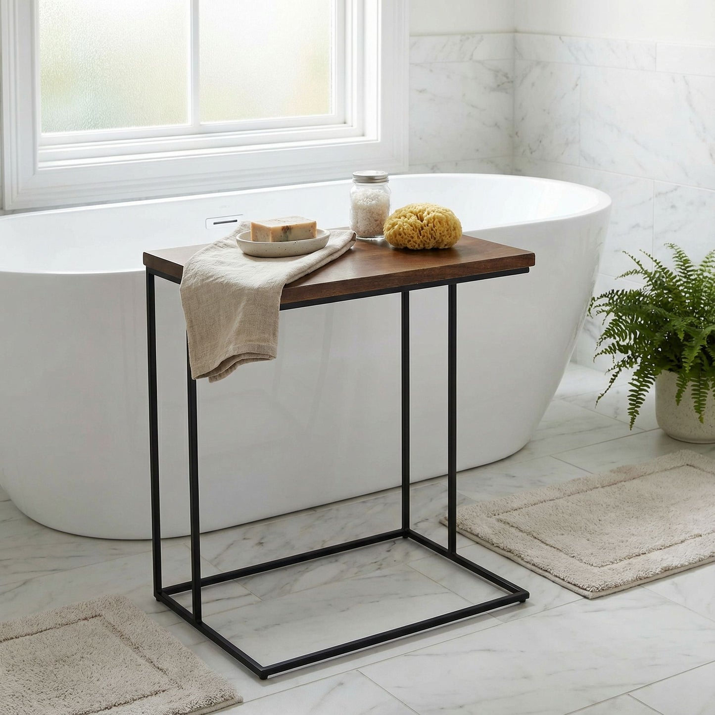 Bare Decor Beaufort Accent C Table in Black Metal and Mango Wood Top, 16x24x26