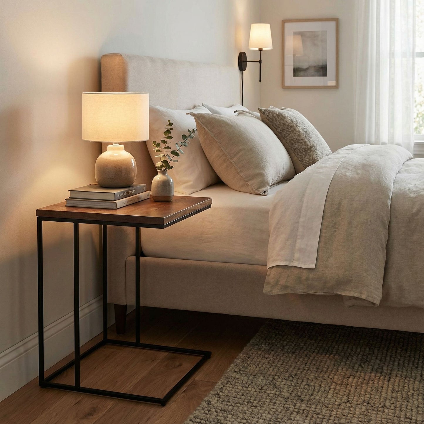 Bare Decor Beaufort Accent C Table in Black Metal and Mango Wood Top, 16x24x26