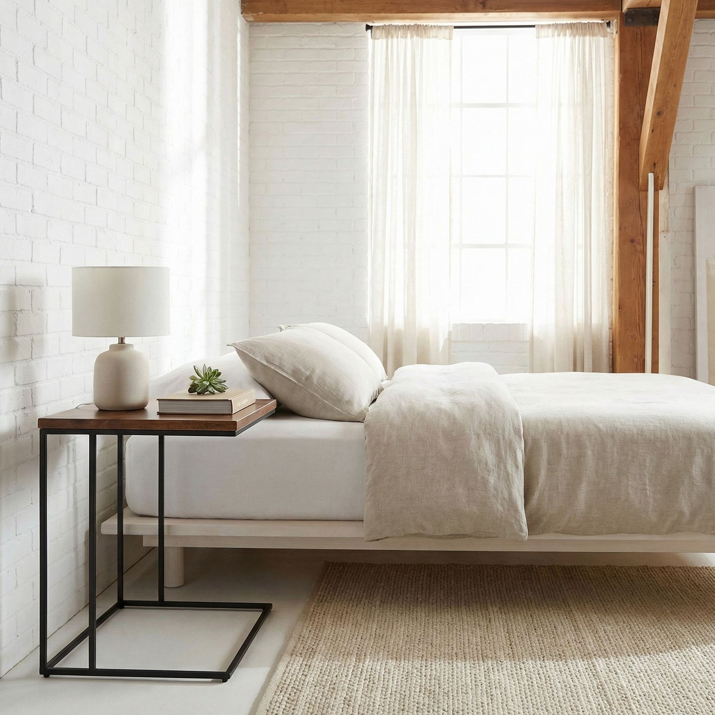 Bare Decor Beaufort Accent C Table in Black Metal and Mango Wood Top, 16x24x26