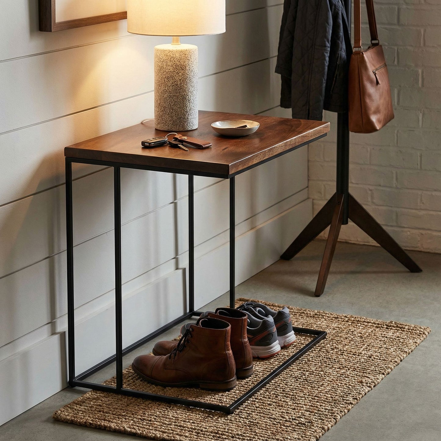 Bare Decor Beaufort Accent C Table in Black Metal and Mango Wood Top, 16x24x26