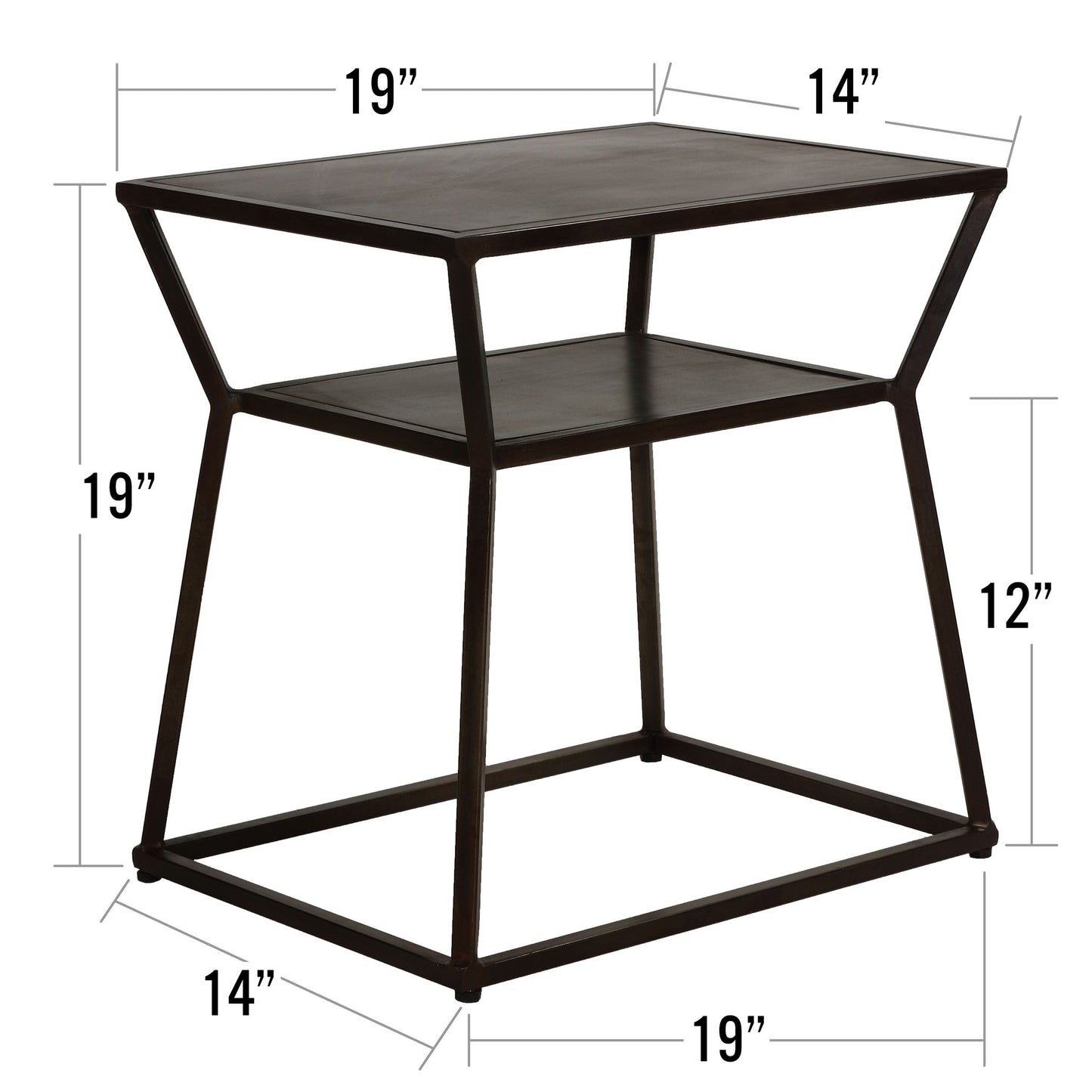 Bare Decor Duplex Accent Table Metal, Distressed Brown Finish, 14x19x19