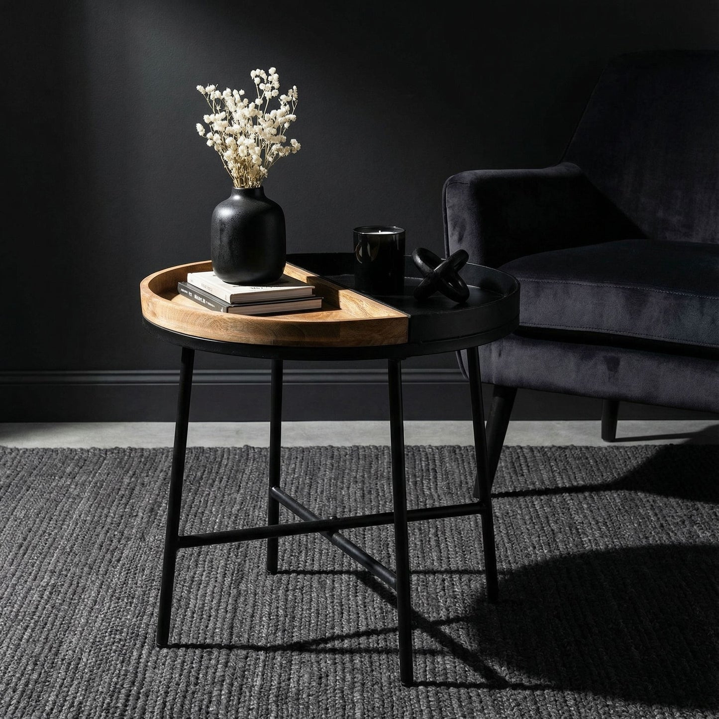 Bare Decor Dalma Accent Table with Half Wood Top and Half Metal, Round 22"