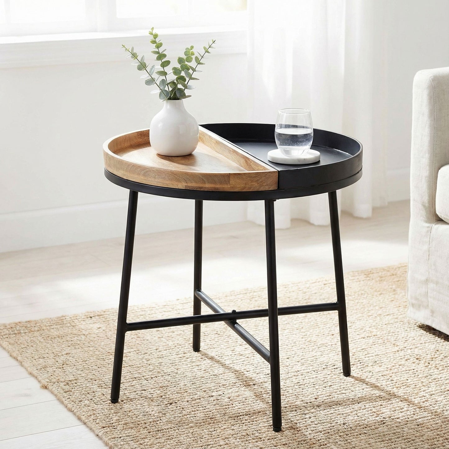 Bare Decor Dalma Accent Table with Half Wood Top and Half Metal, Round 22"