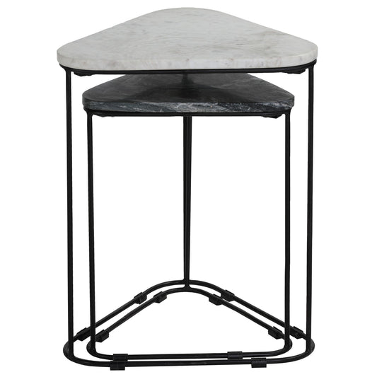 Bare Decor Selfy 2Pc Nesting Accent Tables in Black and White Triangle Marble
