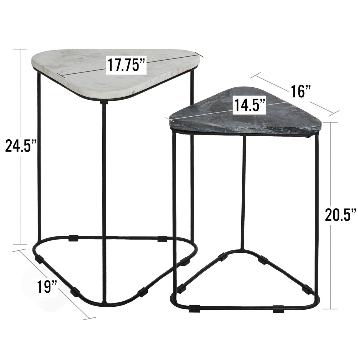 Bare Decor Selfy 2Pc Nesting Accent Tables in Black and White Triangle Marble