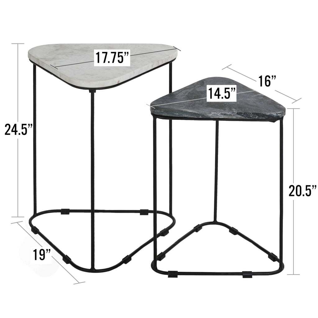 Bare Decor Selfy 2Pc Nesting Accent Tables in Black and White Triangle Marble