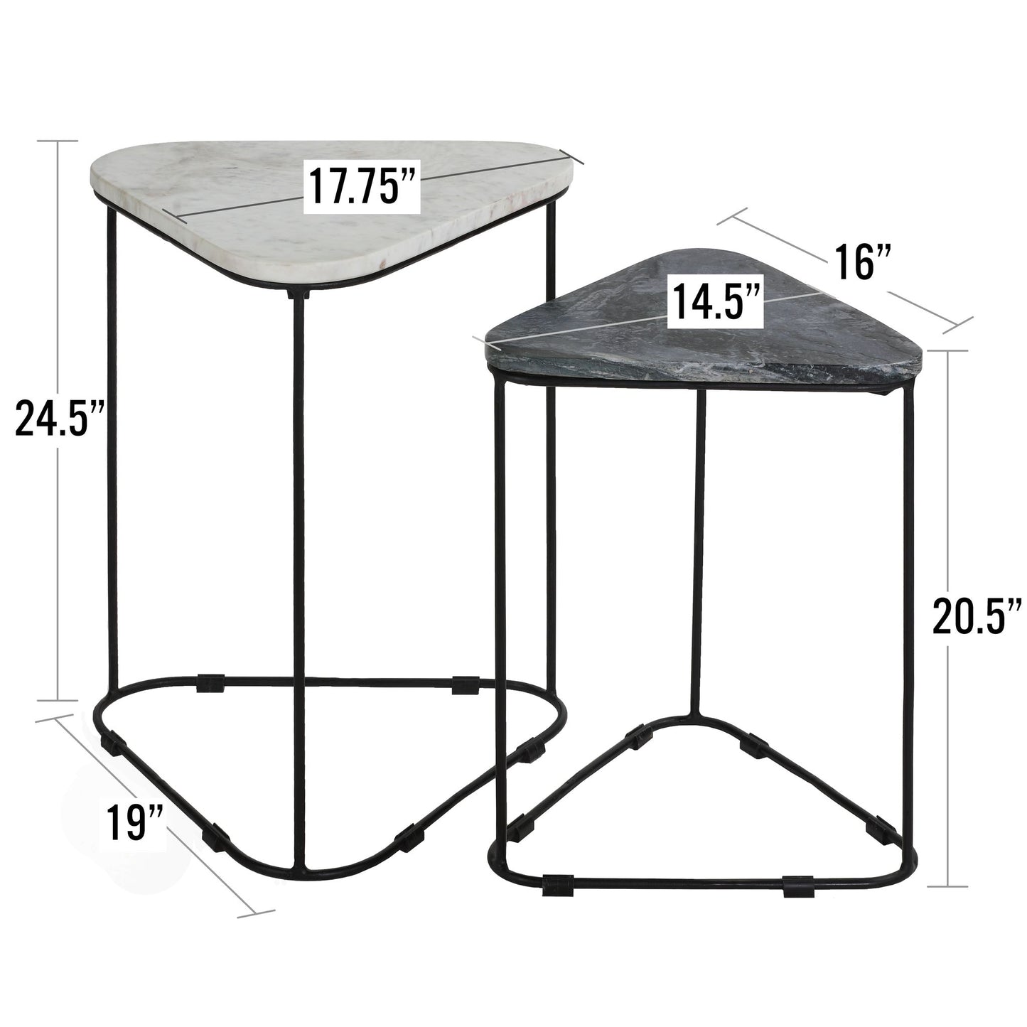 Bare Decor Selfy 2Pc Nesting Accent Tables in Black and White Triangle Marble