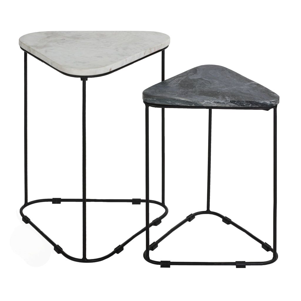 Bare Decor Selfy 2Pc Nesting Accent Tables in Black and White Triangle Marble