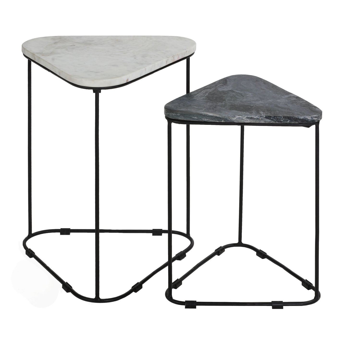 Bare Decor Selfy 2Pc Nesting Accent Tables in Black and White Triangle Marble