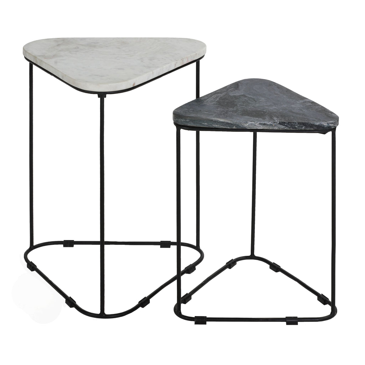 Bare Decor Selfy 2Pc Nesting Accent Tables in Black and White Triangle Marble