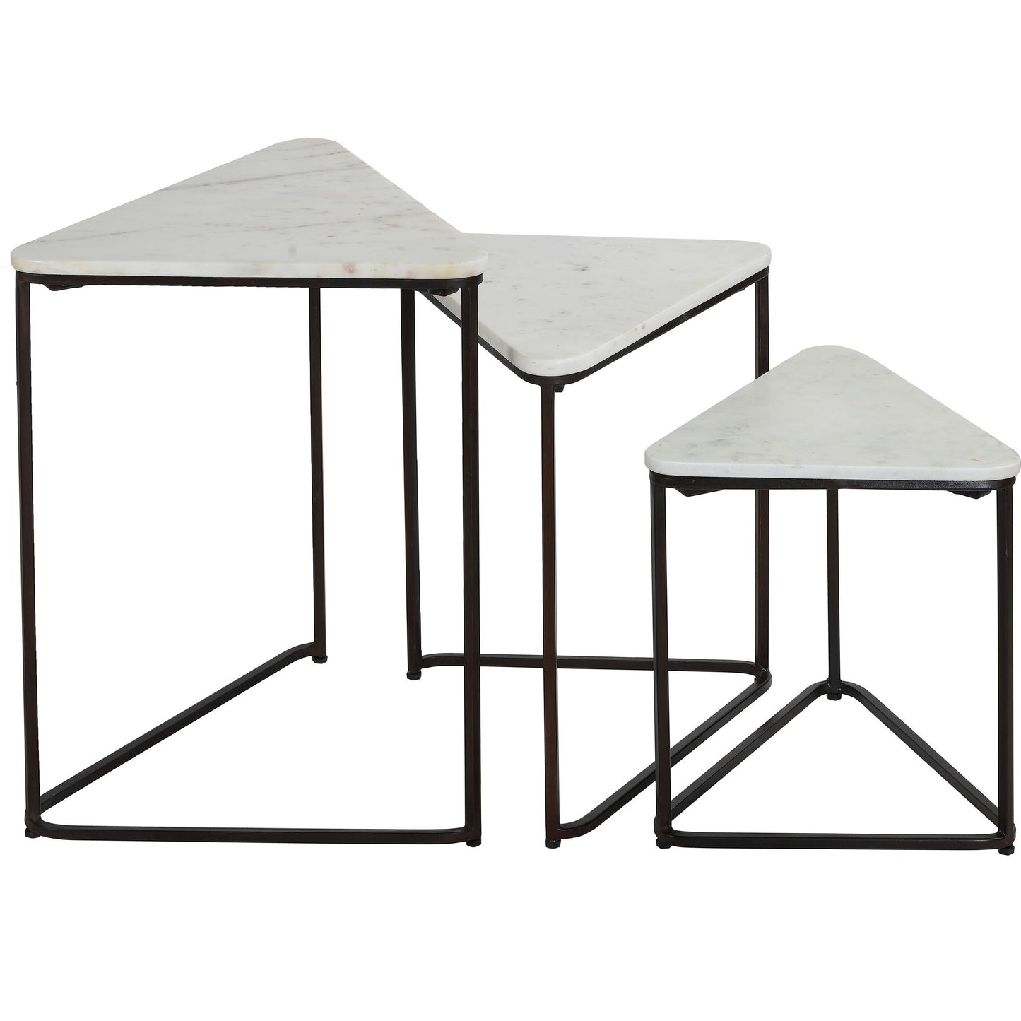 Bare Decor Trinity Nesting Tables, White Marble and Black Metal Frame, Set of 3