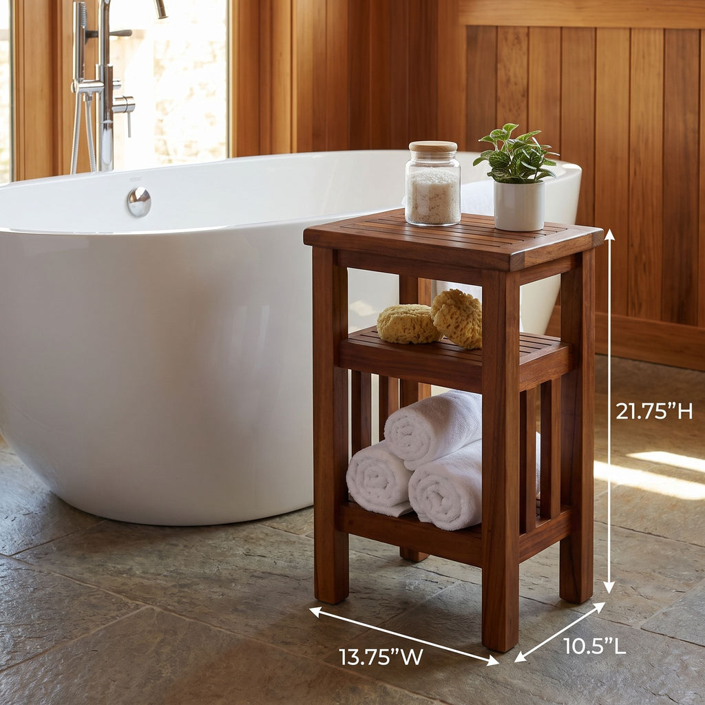 Bare Decor Simbi Spa Table in Solid Teak Wood, with Shelf